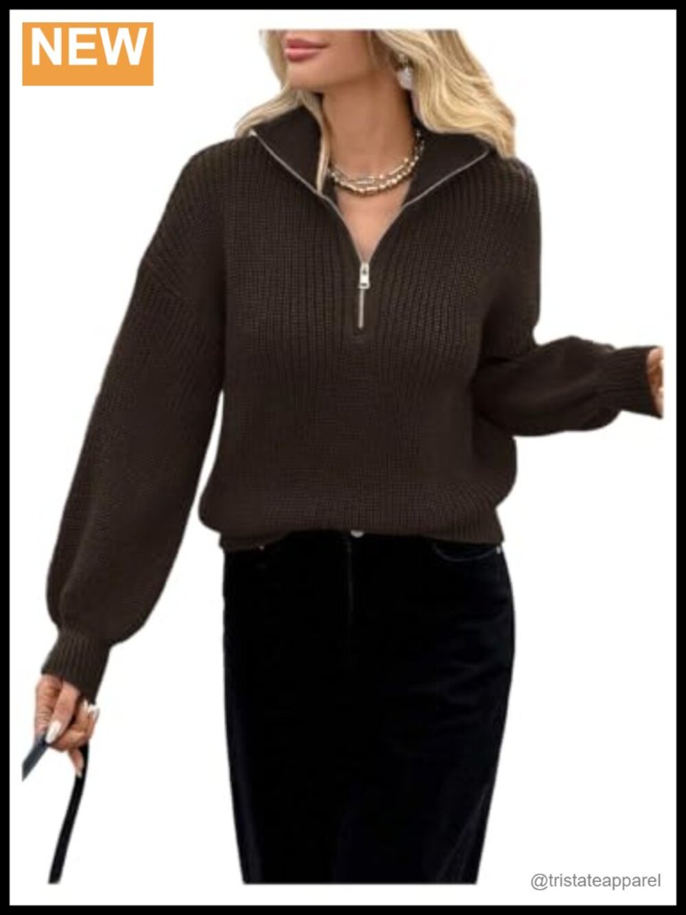 Women's Quarter Zip Pullover Long Sleeve Collared Mock Neck Sweater